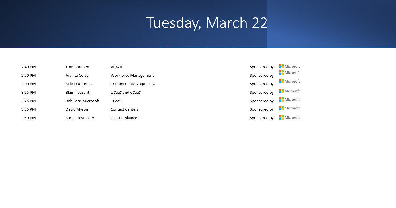 Enterprise Connect TV Schedule Tuesday, March 22